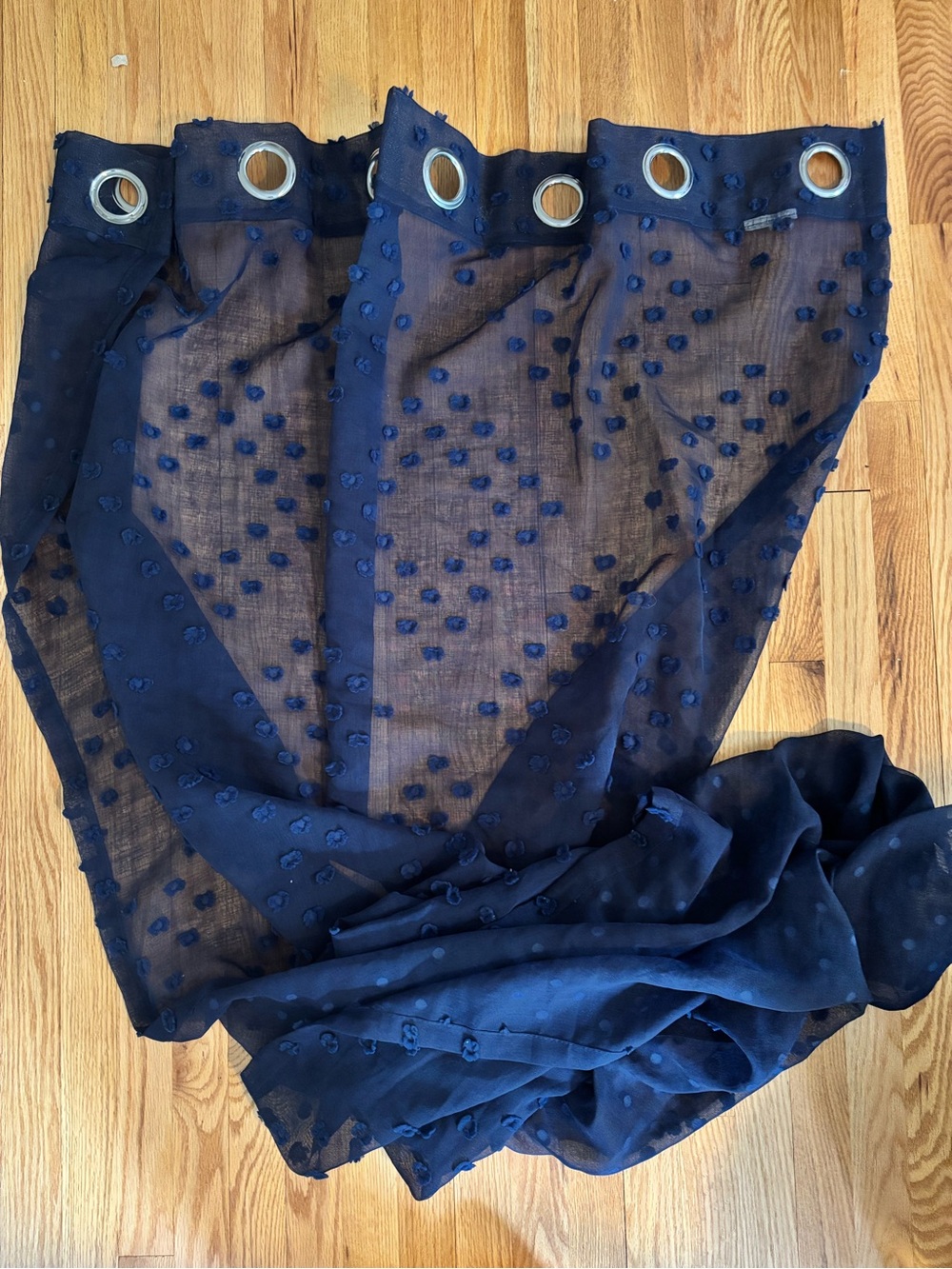 Set of 4 Sheer Navy Boho Curtain Panels 52”x96” with Grommets